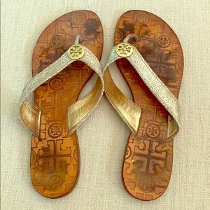 Tory Burch flip flops, gold